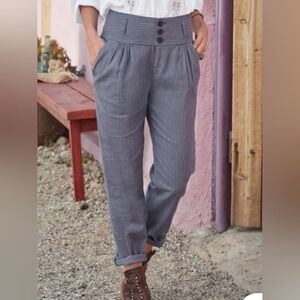 Sundance Amelia Linen Blend Pinstripe Trouser Pants in Blue Gray sz 4